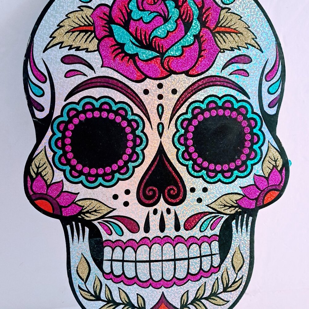 Day of the Dead Sugar Skull w/ Rose Holiday Wall Art Decoration 15.5"